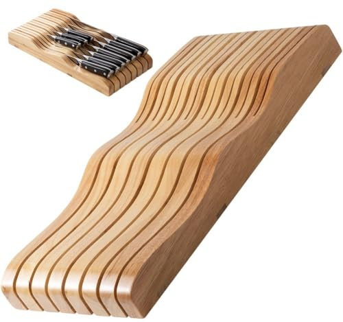 Danlai Estante De Madera para Cuchillos, Organizador De Escritorio para Cocina, Soporte para Cuchillos En Cajón, Portacuchillos Horizontal De Madera