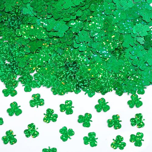MARFOREVER St. Patrick's Day Glitter Confetti, St Patricks Day Shamrock Confetti Lucky Clover Green Shamrock Table Scatter for Irish Themed Saint Patrick's Day Party Decorations