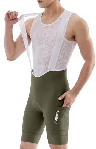 INBIKE Culote de Ciclismo Hombre Verano Acolchado, Malla Transpirable, Alta Elasticidad, Tirantes, para Carretera y MTB Verde L