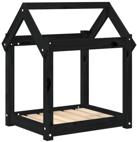 Mhdvray Cuccia per cani di colore nero, 61 x 50 x 70 cm, in legno massello di pino – stabile posto letto per cani e cuccioli – Moderno cestino per cani dal design minimalista