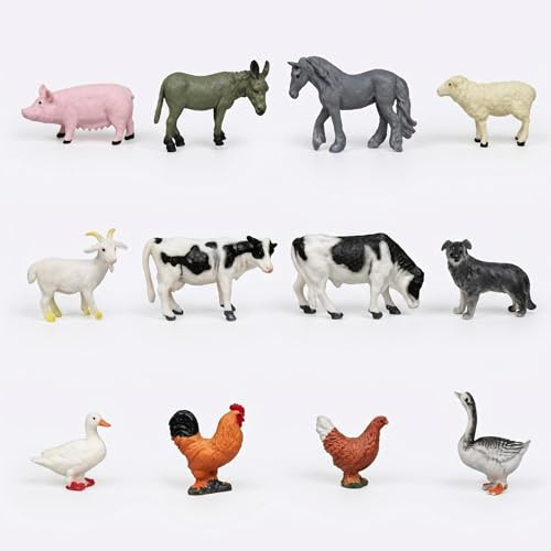 Comforso 12Pcs Mini Farm Animals Figures Set, Realistic PVC Animals | Small Poultry Animal Farm Education Product Includes Ducks Geese Chickens, Animal Figures for Farm Theme Party Decorations