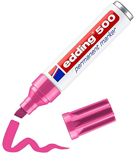 edding 500 Permanentmarker - pink - 1 Stift - Keil-Spitze 2-7 mm - wasserfest, schnell-trocknend - wischfest - für Karton, Kunststoff, Holz, Metall, Glas