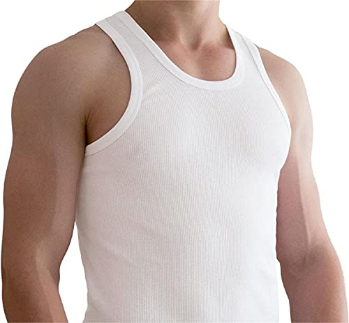 normani 5 x Tank Top Weiss - Herren Unterhemd Doppelripp (gerippt) - Sportjacke - 100% gekaemmte Baumwolle Einlaufvorbehandelt - original Exclusive Farbe Doppelripp Größe 8=L
