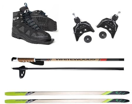 Whitewoods Adult 75mm 3-Pin Cross Country Ski Package, 157cm - Skis, Boots, Bindings, Poles (39, 90-120 lbs.)
