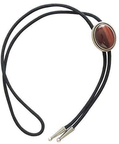 JEAN'S FRIEND Vintage Plated Red Tiger Eye Stone Oval Bolo Tie