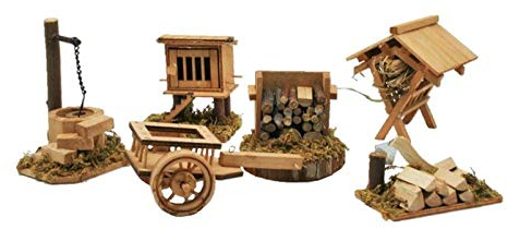 Unbekanntes Zubehör für Krippenset, 6-teilig, inkl. Brunnen/Holzstapel