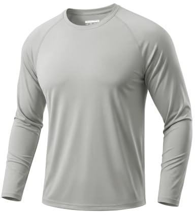TACVASEN Camisetas de Protección Solar para Hombres Manga Larga Camiseta de Trabajo de Verano Camisa Protección UV UPF 50+ Top Deportivo Guardia de Rrupción Gris Claro