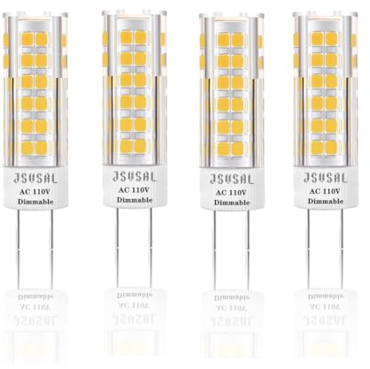 JSVSAL (4-Pack Dimmable GY6.35 G6.35 LED Bulb, 7W, 800 Lumen, 360° Beam Angle, G6.35/GY6.35 Base T4 JC Type 65W Halogen/Xenon/Incandescent Replacement Bulb (Warm White-2700K, AC 110V)