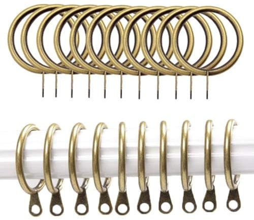 iPEAK 24 Pack Metal Brass Curtain Rings Hanging Hooks, 30mm Internal Diameter (Brass, 24 Rings)