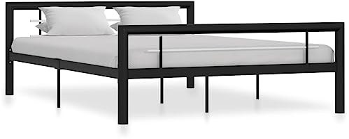 vidaXL Bettgestell Bett Metallbett Schlafzimmerbett Doppelbett Bettrahmen Schlafzimmermöbel Ehebett Lattenrost Schwarz Weiß Metall 160x200cm