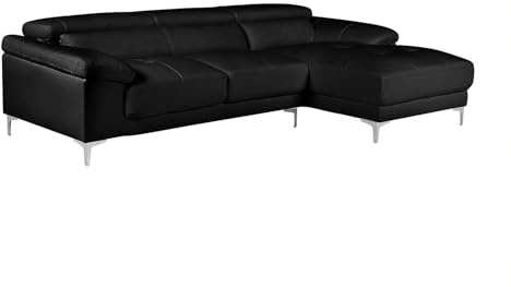 Vente-unique - Canapé d'angle en Cuir Solange - Noir - Angle Droit