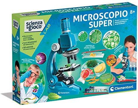 Clementoni - 19293 - Scienza e Gioco Lab - Microscopio Super - Laboratorio, Microscopio Bambini Ottico, Oltre 50 Esperimenti Di Scienza, Gioco Scientifico 8 Anni (Versione In Italiano), Multicolore