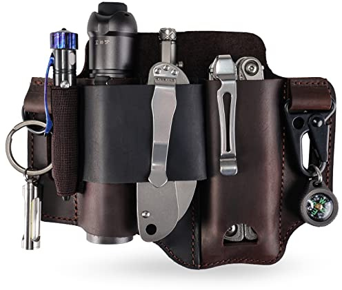 Sayram ST1/ST2 Funda de cuero multiherramienta con soporte para llaves, organizador de cinturón EDC, funda para cuchillos herramientas para Leatherman, linterna, organizador de bolsas EDC para hombres