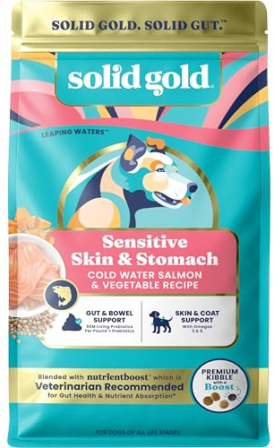 Solid Gold Salmon Dog Food for Sensitive Stomachs – Grain Free & Gluten Free Kibble w/Probiotics to Support Gut Health & Digestion - Sensitive Stomach Dog Food for All Ages – Nutrientboost™ – 3.75 LB