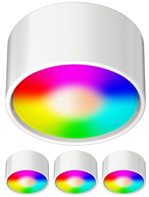 ledscom.de 4 Stück GX53 Porzellan Aufbauleuchte KLU rund weiß 91mm Ø + RGB Leuchtmittel warmweiß - kaltweiß (2900-6200), Smart Home