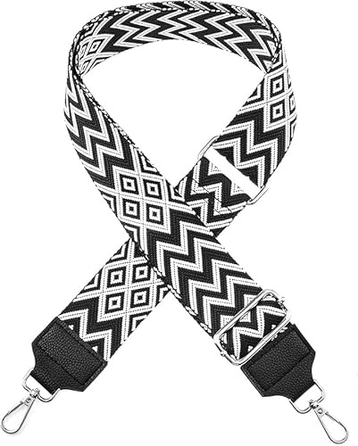 FonVan Correa de hombro ancha, Correa Bolso para mujer, Ajustable Bandolera, Correa de Bolso Ancho 3.8cm, 75-135cm Ajustable Reemplazo Correa para el Hombro de Bolso Bandolera (Negro+Banco)