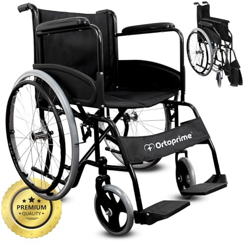 OrtoPrime Silla de Ruedas Plegable Ligera AUTOPROPULSABLE Sillas de ruedas para adultos - Sillas de Ruedas Plegables - Silla de Ruedas Ortopédica - Silla ruedas minusválido PLEGABLE Marca Española
