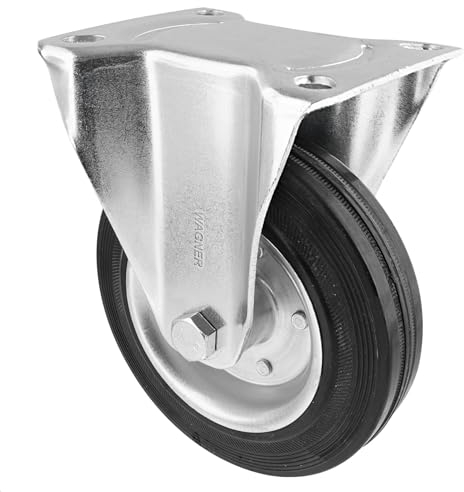 WAGNER Soft-Bockrolle - Durchmesser Ø 160 mm, Bauhöhe 200 mm, Stahl Felge verzinkt, Vollgummi, Anschraubplatte 110 x 140 mm, Tragkraft 150 kg - 04816001
