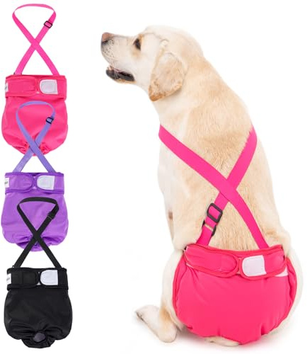 Avont 3 Pezzi Pannolini Cane Femmina Regolabili con Cinghie, Mutandine Cane Femmina Calore Altamente Riutilizzabili -L Nero/Rosa/Viola