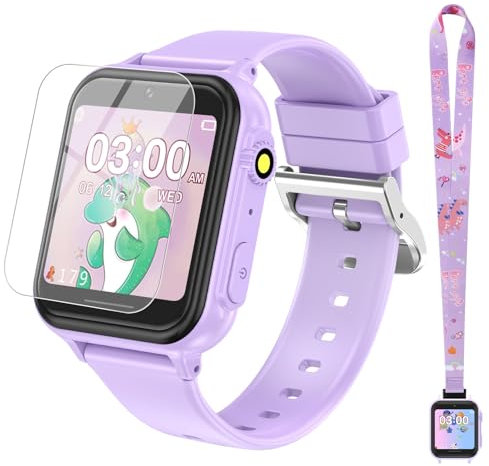 2G Smart Watch for Kids Gift for Girls Ages 4-12 - Includes Screen Protector, 30+ Games, 140 Learning Cards, HD Touch Screen, Camera, Music, Pedometer - Fun & Educational Birthday Gift Idea (Purple)