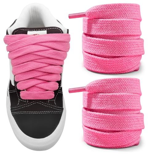 NDTEZUGT Cordones planos anchos de 15 mm para zapatillas, cordones de repuesto de algodón para zapatos deportivos de lona, rosa, 54/140cm