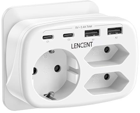 LENCENT Doppelstecker für steckdose mit 2 USB C und 2 USB Adapter, 7 in 1 Mehrfachsteckdose Steckdosenadapter, 3 Fach Doppel Euro und 1 Schuko Mehrfachstecker, Netzstecker für Wand Steckdosenverteiler
