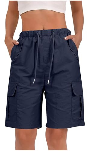 Cargo Shorts Women UK Sale Clearance, Ladies Bermuda Shorts Baggy Short Cargo Pants with Multiple Pockets Summer Drawstring Elasticated Waist Half Pants for Outdoor Hiking Work Travel Golf