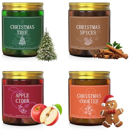 Christmas Candles 4 Pack Set,Christmas Candles Scented Gift Set, Christma Scented Candles Gift for Women, Aromatherapy Soy Candle for Home Scented, Winter Holiday Xmas Candle