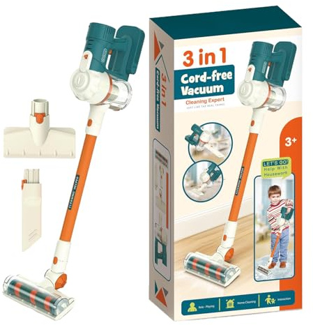 Kids Cleaning Toys Set With 3 Interchangeable Vacuum Cleaner Nozzle That Really Works Vacuum Cleaner With Music And Lights Pretend Role Educational Role-Playing Housekeeping For Age 3-12
