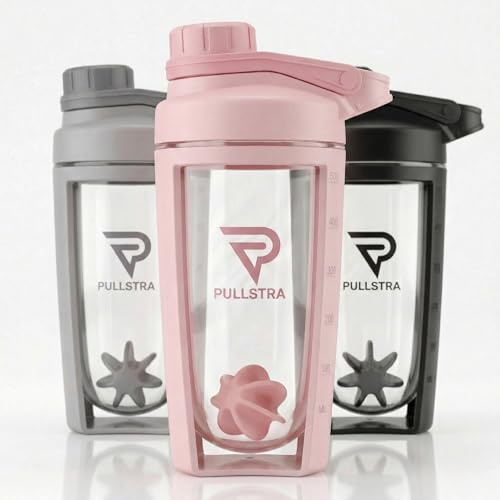 Pullstra Shaker Protéine 500ml – Shaker Sport Étanche Sans Fuite, Gourde Sport pour Whey & Musculation, Shaker Gradué Sans Grumeaux, Fitness Homme & Femme (Rose)