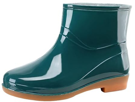 Generiska gummistövletter dam bred fot, trädgård ankelstövlar gummi dam, vattentäta gummistövlar halkfria regnskor slip-on vattenskor lätta regnstövlar casual sommarstövlar
