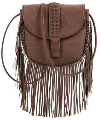 CORIOS Bolso Bandolera con Borlas Mujer Bolso de Hombro con Flecos y Diseño Trenzado Bolso Silla de Montar en Cuero PU Suave Bohemio Western Bolso de Mano Tote para Viajes Compras Trabajo Café