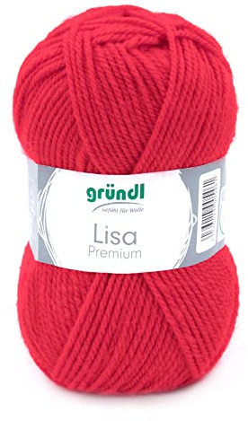 Gründl Lisa Premium Uni Strick- & Häkelgarn (weicher und wollartiger Charakter, pflegeleichtes Strickgarn aus 100% Polyacryl, 50 g/ 133 m, Nadelstärke: 3,5-4,5, 1 Knäuel á 50 g), Signalrot