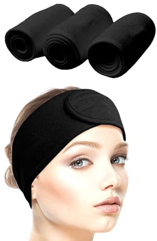 Queta pelo banda para maquillaje, cosméticos cinta Rizo, ajustable pelo – Banda con 3pcs (Negro)