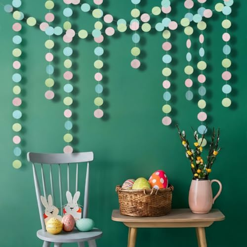 Cheerland Easter Pastel Garland Pink Circle Streamer Hanging Dot Party Decorations Girl Birthday Backdrop Baby Shower First Birthday Spring Party Decor Ice Cream Theme Unicorn Party Supplies Kids 52ft