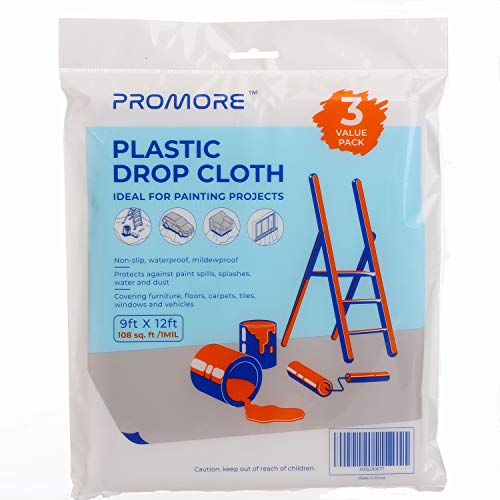 PROMORE Abdeckfolie Malerfolie 3,66x2,74m 25mµ in HDPE Extra Thick Ideal als Abdeckplane Malerplane Baufolie Staubschutzfolie Plastikplane Folie für die Abdeckung Boden Möbeln