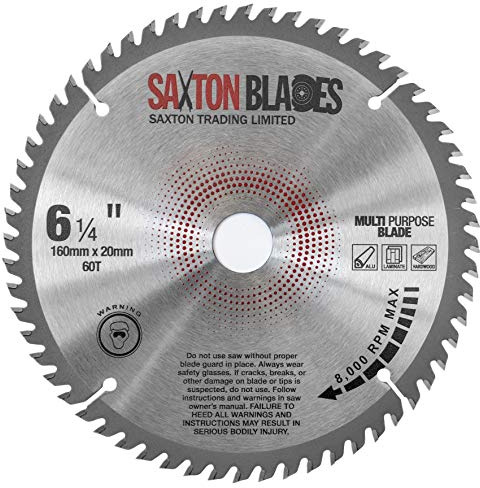 TCT16060TTCG Saxton TCT cirkelsågblad 160 mm x 60 T x 20 mm Cylinder (16 mm ring) Aluminiumlaminat i hårdträ