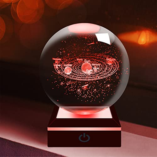 ALEENFOON Cristallo 3D Sistema Solare Ball Luce Notturna Night Light con Base LED multicolore per la decorazione domestica Regali per bambini (Astronomy)