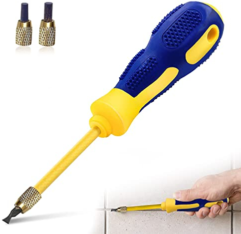 4 In 1 Tile Grout Remover, Grout Scraping Rake Tool with 2 Carbide Alloy Head Grout Clean Remover Scraper for Cleaning Tile Joints/Corner/Seams (0.8mm,2mm,3mm,4mm Head)
