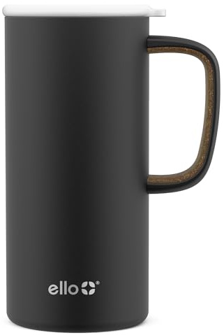 Ello Campy 18oz Stainless Steel Travel Mug with Handle and Leak Proof Lid | Vacuum Insulated Coffee Cup for Hot or Cold Drinks | Reusable, BPA Free | Gift for Coffee Lovers, Matte Black