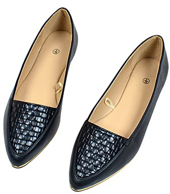 ERLINGO Women's Ballet Flats Woven Slip-on Ballet Pumps Work Office Comfort Pointed Toe Flats Shoes Non Slip Low Heel Casual Dolly Shoes Comfortable Walking Ballerina Shoes Black