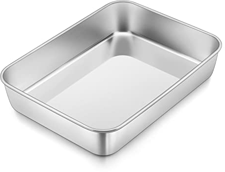 Herogo Teglia da forno in acciaio inox, rettangolare, profonda (26,5 x 20,6 x 5 cm), teglia da forno, per cuocere/cucinare/servire, atossica e sana, finitura a specchio e lavabile in lavastoviglie