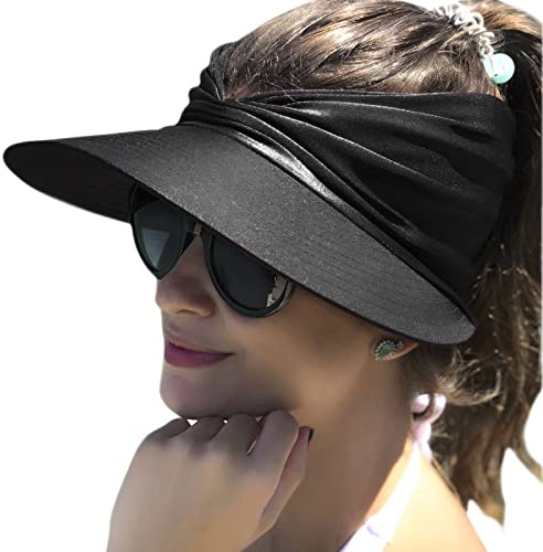 Baynetin Visera Mujer, Anti UV Gorra, Plegable Sombrero De Playa, Deportiva Protección UV, Duplica Protección de Piel, Sombrero de Sol para Juego, Deportivas para Exteriores (Negro)
