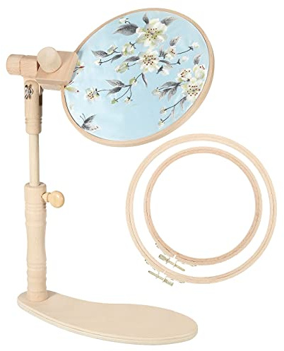 PATIKIL Broderistativ med 2 st 15 cm (6 tum) ringar, justerbar broderiram stativ, bokträ, roterat broderi, ringstativ för korsstygnssömning