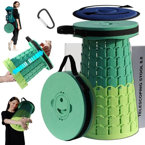 ALEVMOOM Verbesserter Dickerer Zusammenklappbarer Hocker,Teleskophocker mit Kissen, Einziehbarer Klapphocker für Erwachsene zum Campen im Freien und Angeln, Höhe 50cm, Maximale Belastung 450kg