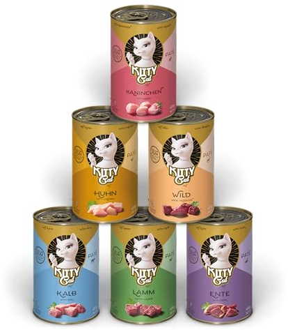 KITTY Cat Paté Mix 1, 6 x 400 g, Nassfutter für Katzen im Probierpaket, getreidefreies Katzenfutter mit Taurin, Lachsöl und Grünlippmuschel, Alleinfuttermittel mit hohem Fleischanteil, Made in Germany