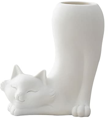 YWNYT Bonito jarrón de flores de gato, jarrón de cerámica blanca para decoración de mesa, jarrón moderno para decoración minimalista, jarrón hidropónico creativo, jarrón decorativo moderno para