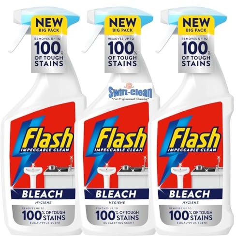 Flash Multi Purpose Bleach Cleaning Spray Remove Upto 100% of Tough Stains Eucalyptus Scent 800ML x 3 Sold by Slamtech