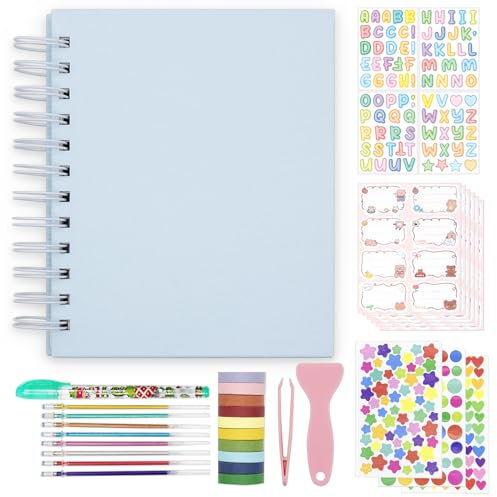 Kids Scrapbook Self Adhesive Photo Album 25 Pages Hard Cover DIY Photo Album for Instant Camera Print Paper with DIY Accessories (Blue)