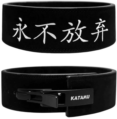 Katamu Premium Lever Weight Lifting Belt | Gym Belt | Powerlifting Belt | Leather Lifting Belts with Lever (Never Give Up, Large)